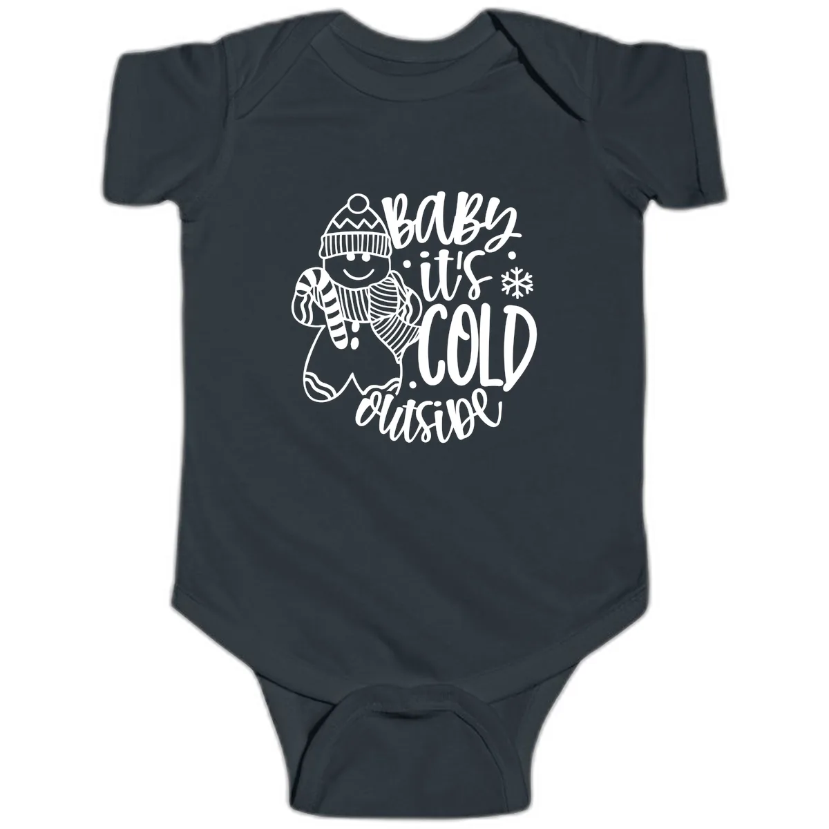 Baby It's Cold Outside Gingerbread Design Baby Onesie in Black
