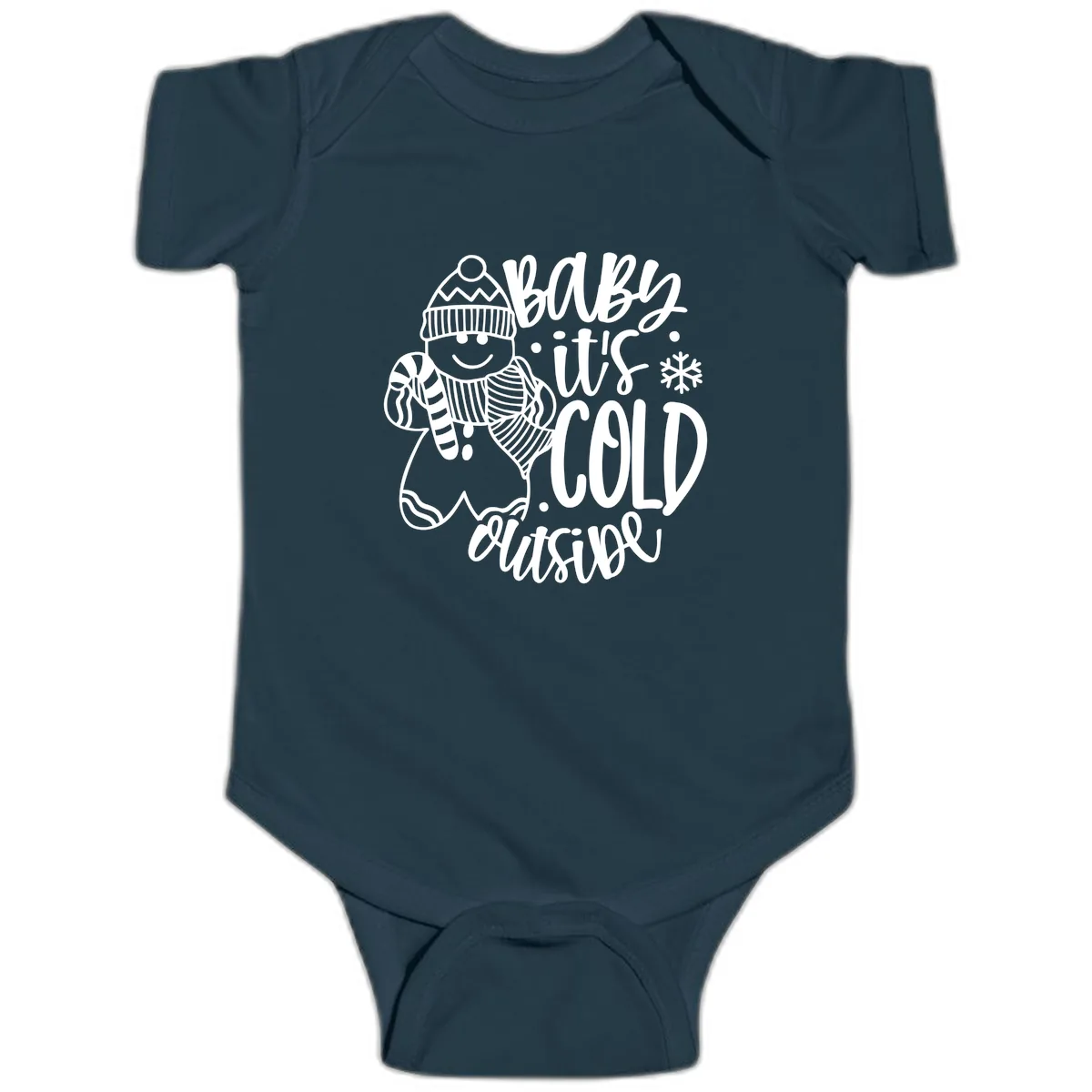 Baby It's Cold Outside Gingerbread Design Baby Onesie in Navy