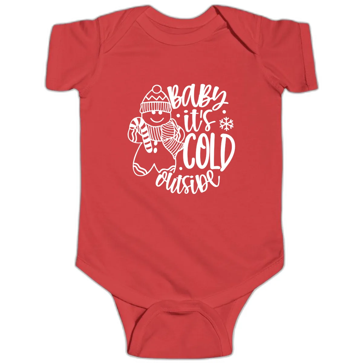 Baby It's Cold Outside Gingerbread Design Baby Onesie in Red
