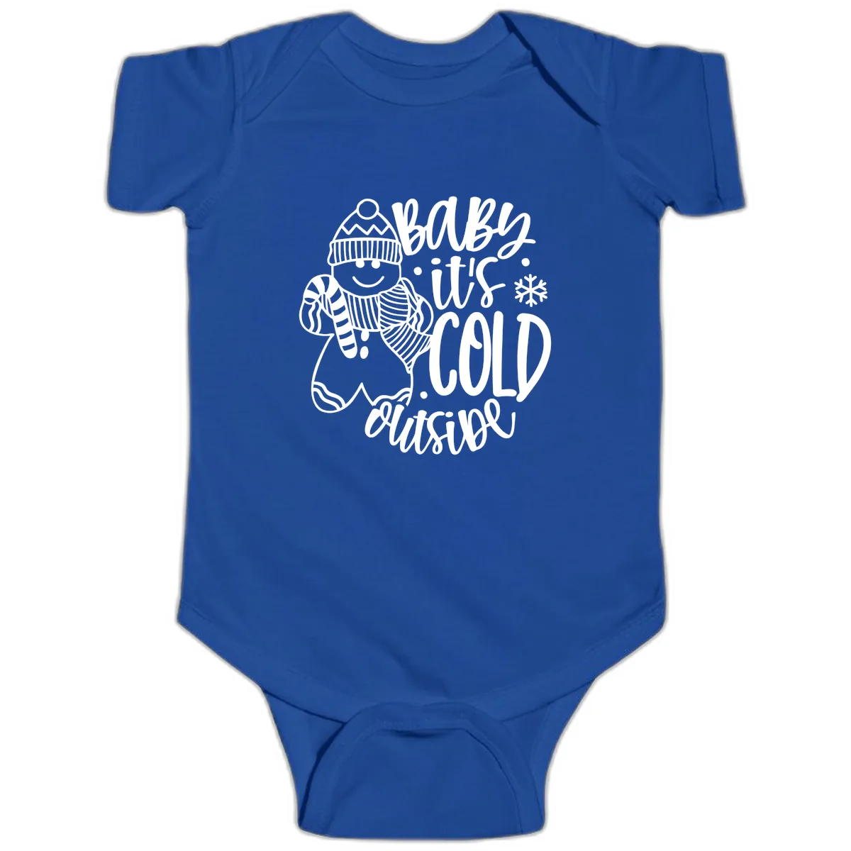 Baby It's Cold Outside Gingerbread Design Baby Onesie in Royal