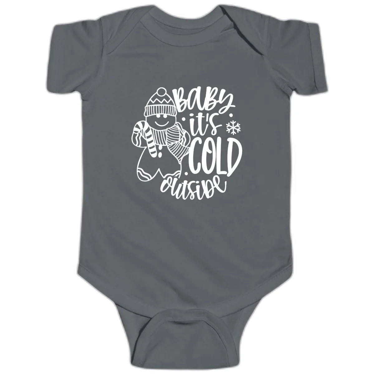 Baby It's Cold Outside Gingerbread Design Baby Onesie in Charcoal