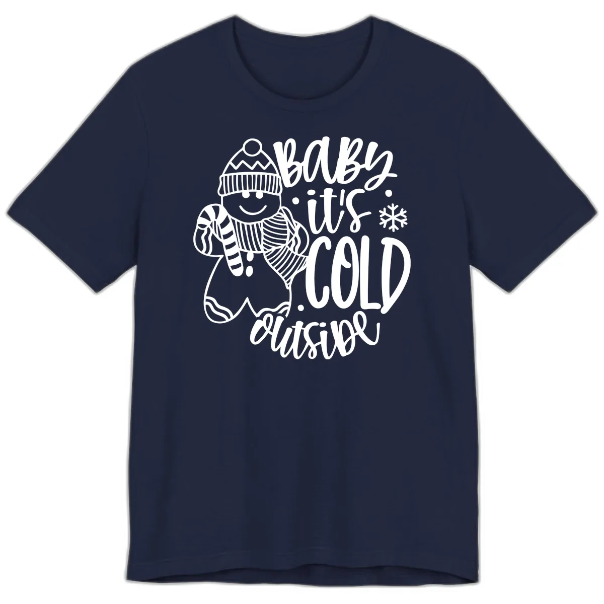 Baby It's Cold Outside Gingerbread Design Premium T-Shirt in Navy