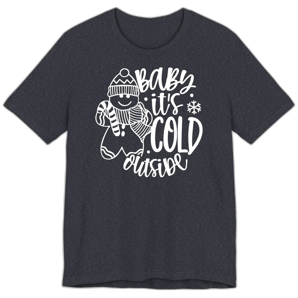 Baby It's Cold Outside Gingerbread Design Premium T-Shirt in Heather Navy