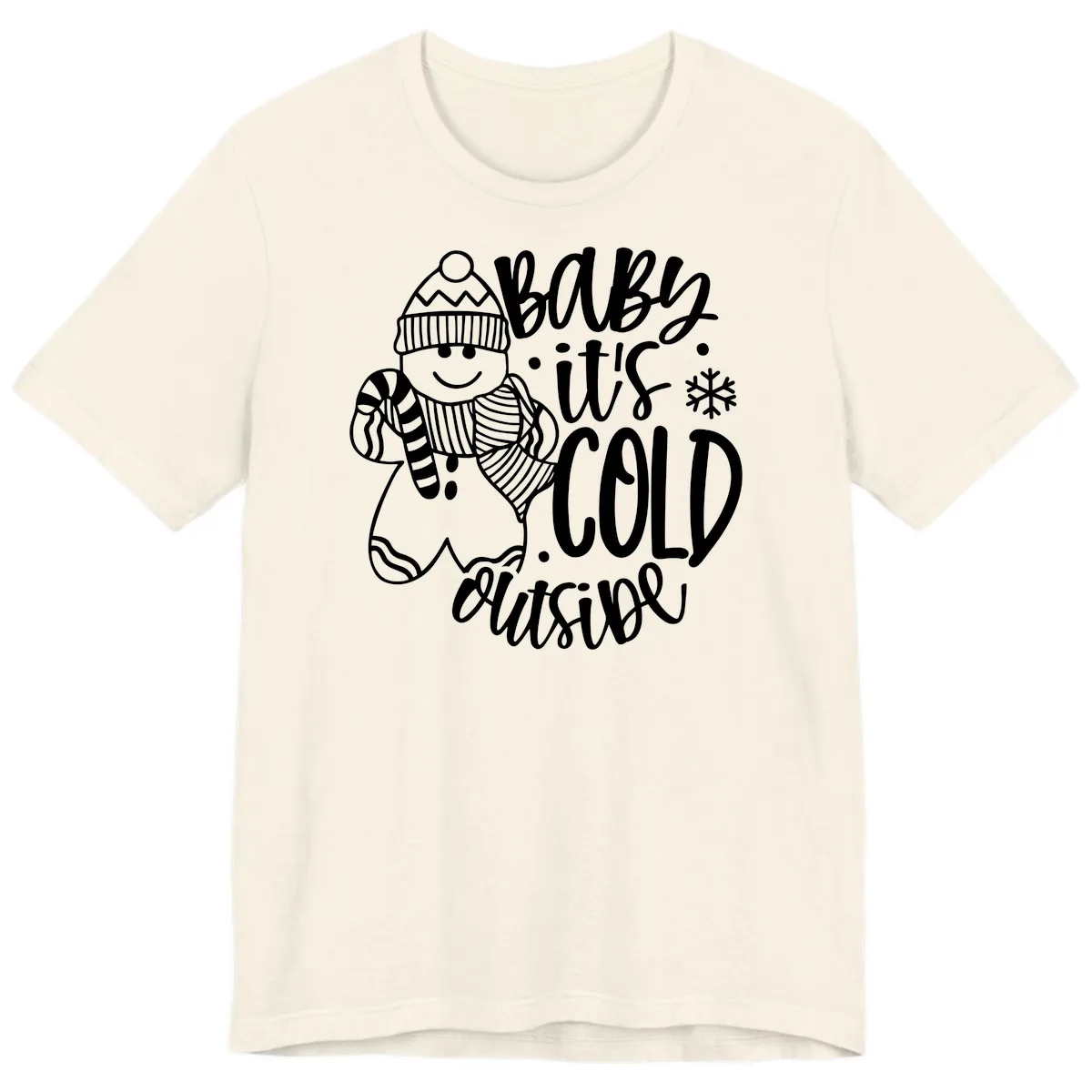 Baby It's Cold Outside Gingerbread Design Premium T-Shirt in Natural