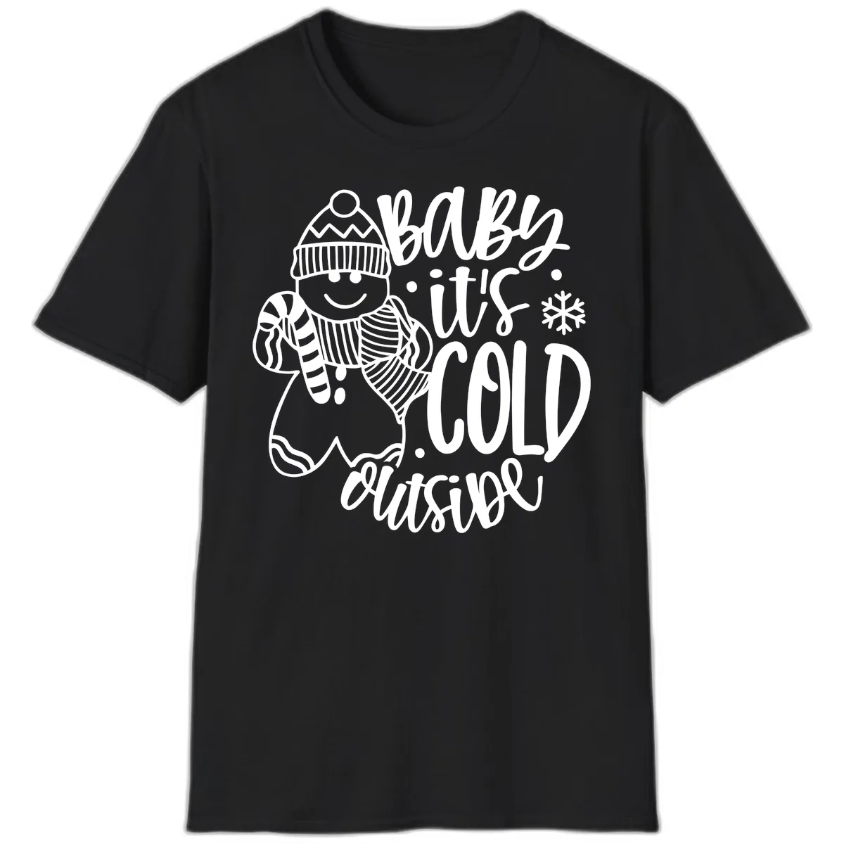 Baby It's Cold Outside Gingerbread Design T-Shirt in Black