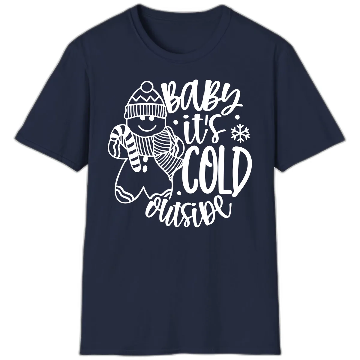 Baby It's Cold Outside Gingerbread Design T-Shirt in Navy