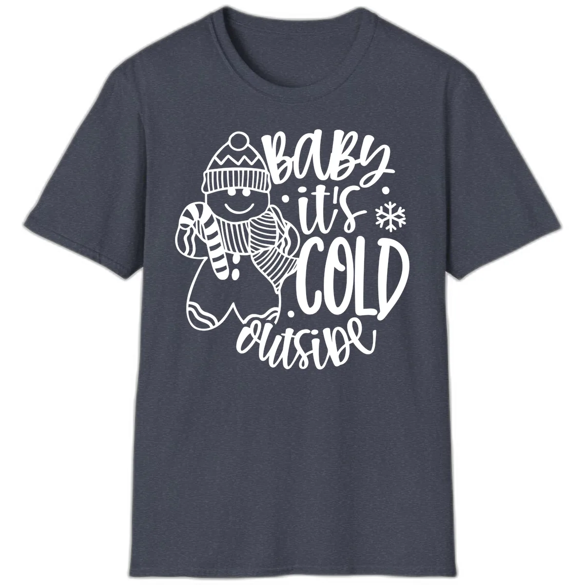 Baby It's Cold Outside Gingerbread Design T-Shirt in Heather Navy