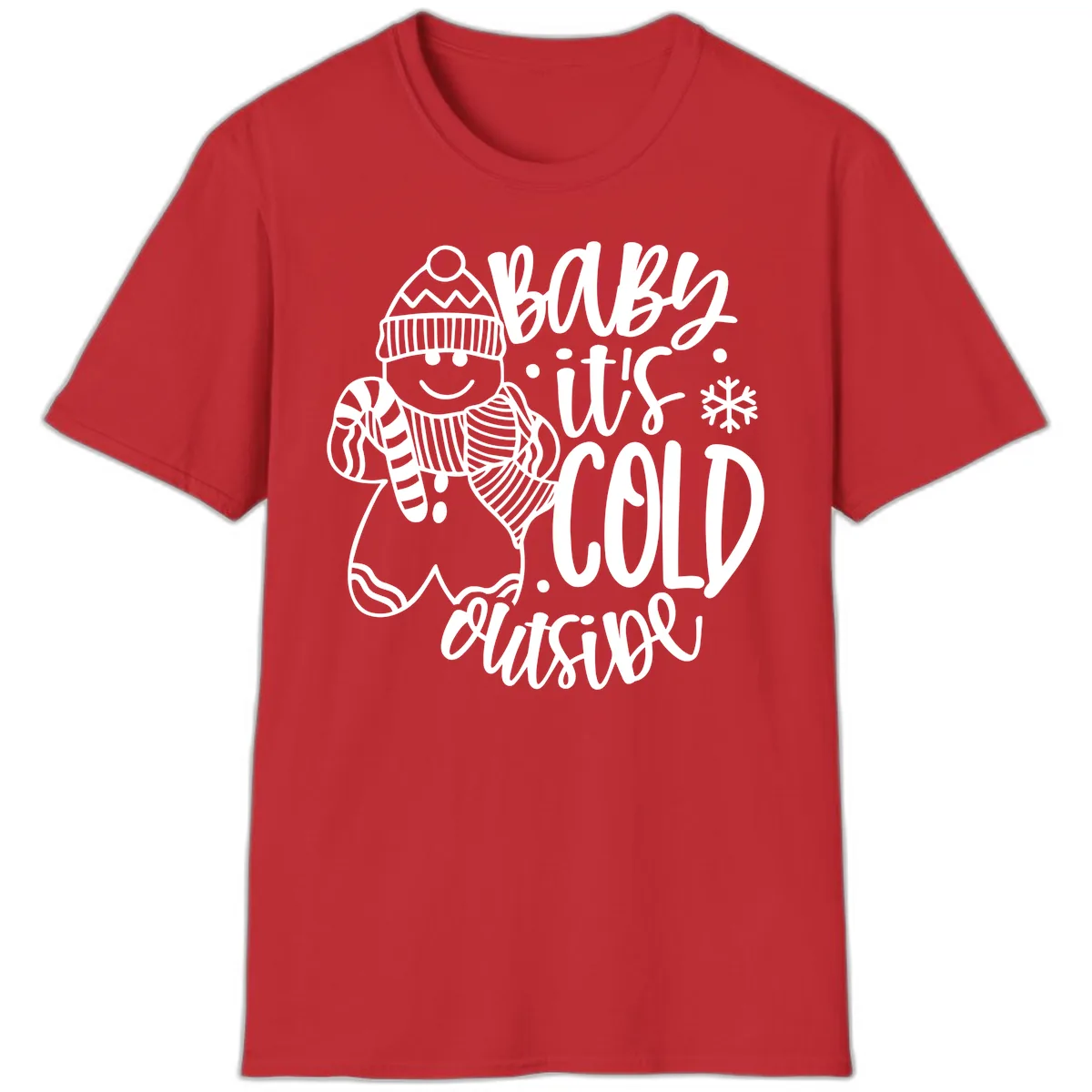 Baby It's Cold Outside Gingerbread Design T-Shirt in Red