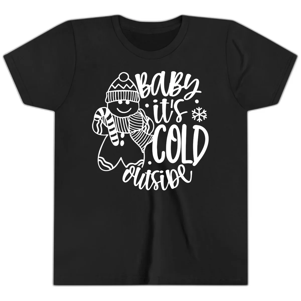 Baby It's Cold Outside Gingerbread Design Youth T-Shirt in Black