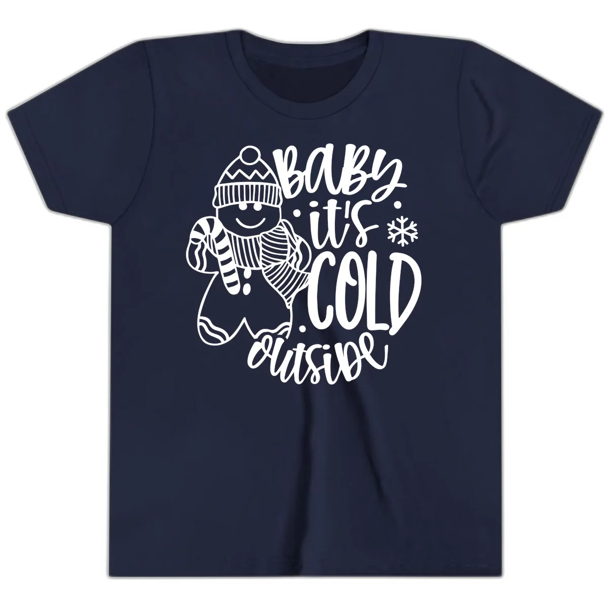 Baby It's Cold Outside Gingerbread Design Youth T-Shirt in Navy