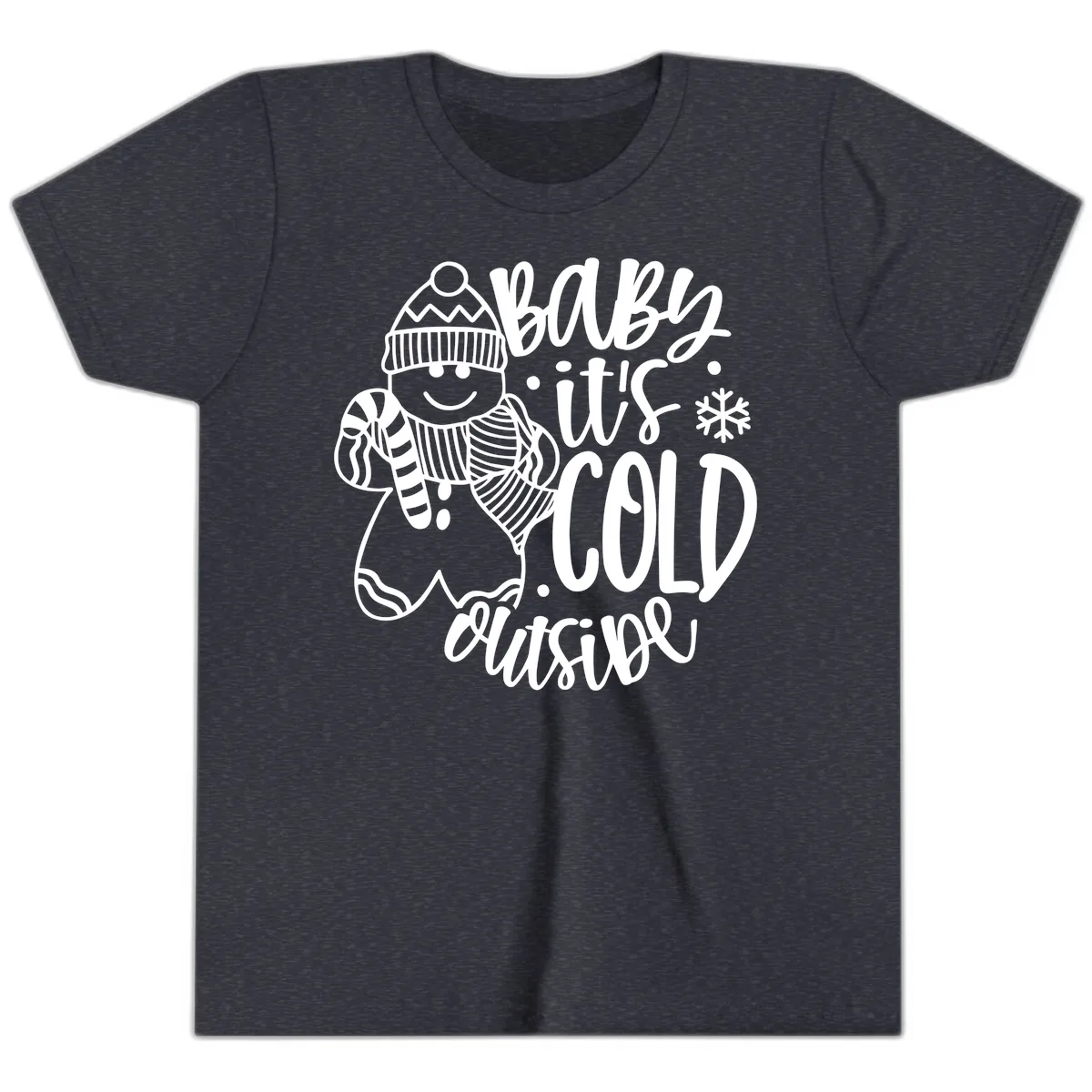 Baby It's Cold Outside Gingerbread Design Youth T-Shirt in Heather Navy
