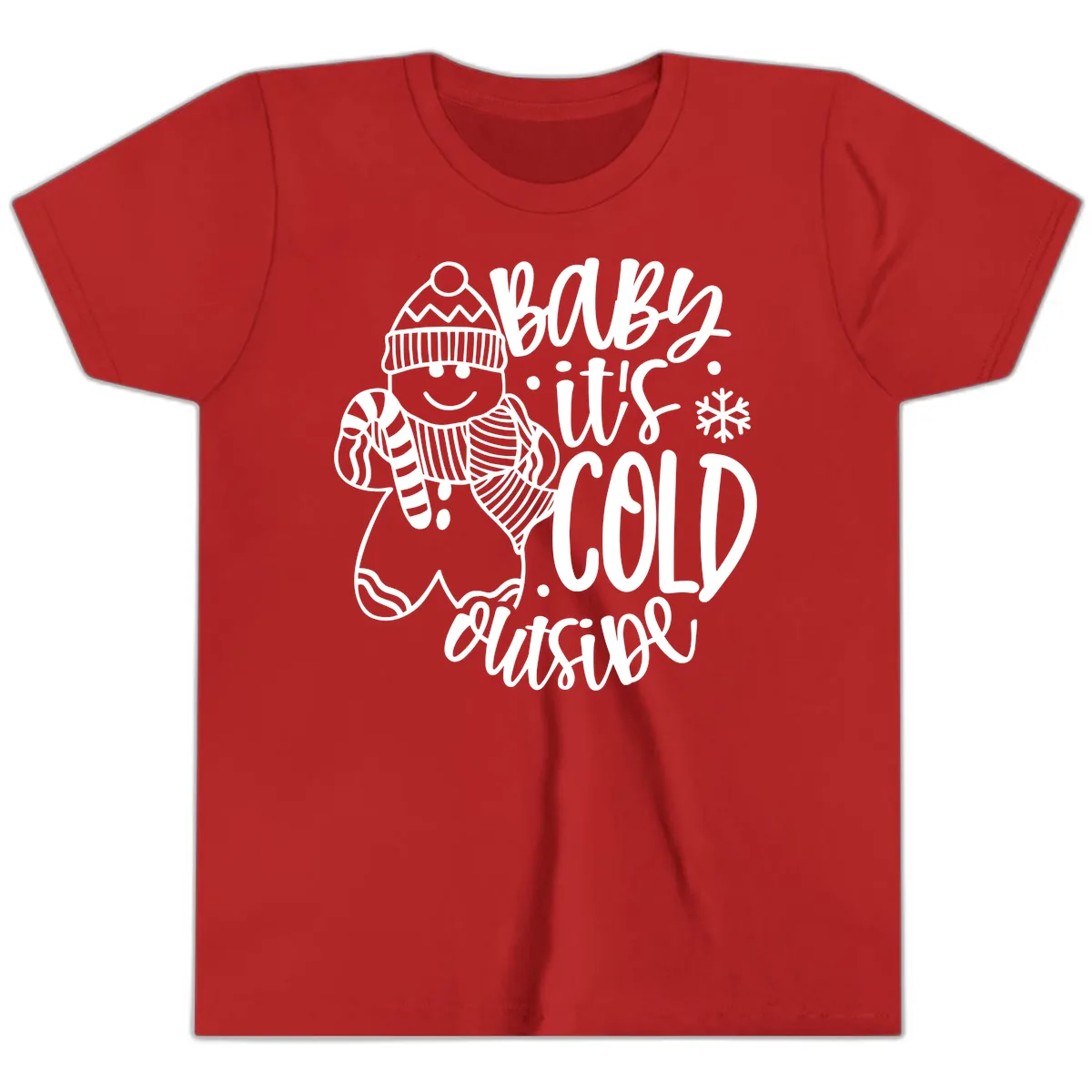 Baby It's Cold Outside Gingerbread Design Youth T-Shirt in Red