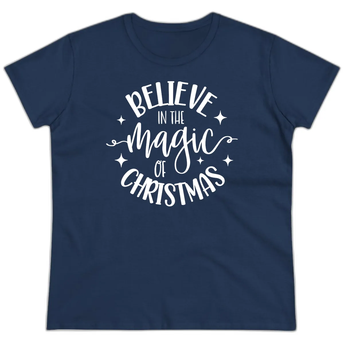 Believe In The Magic Of Christmas Ladies Tee in Navy