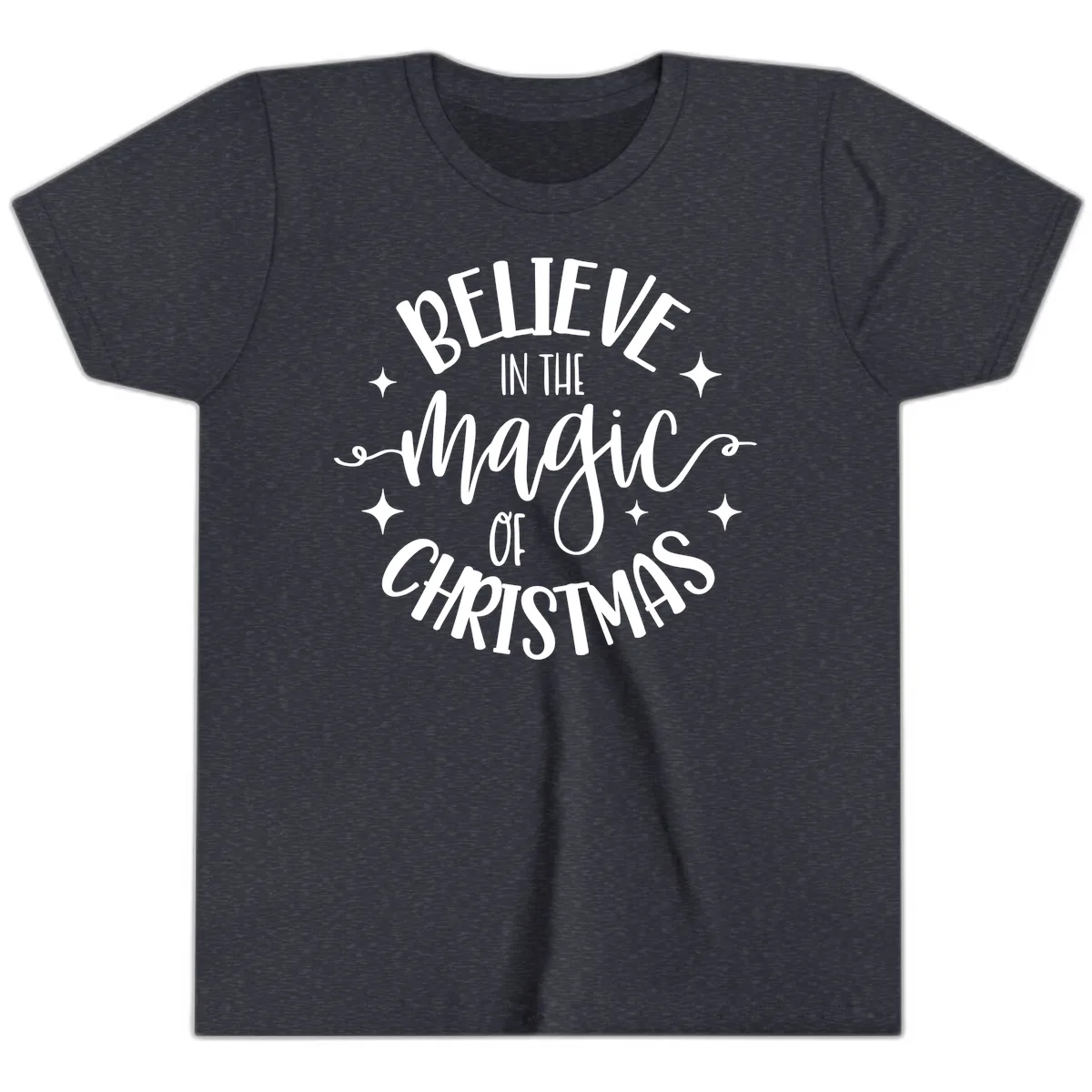 Believe In The Magic Of Christmas Youth T-Shirt in Heather Navy