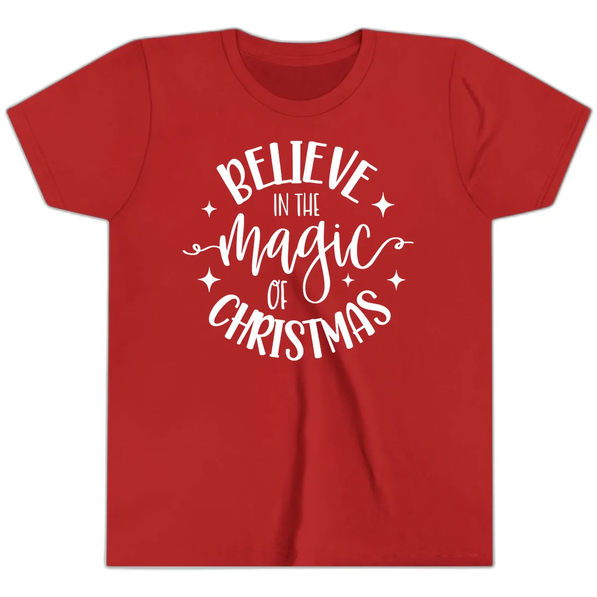 Believe In The Magic Of Christmas Youth T-Shirt in Red