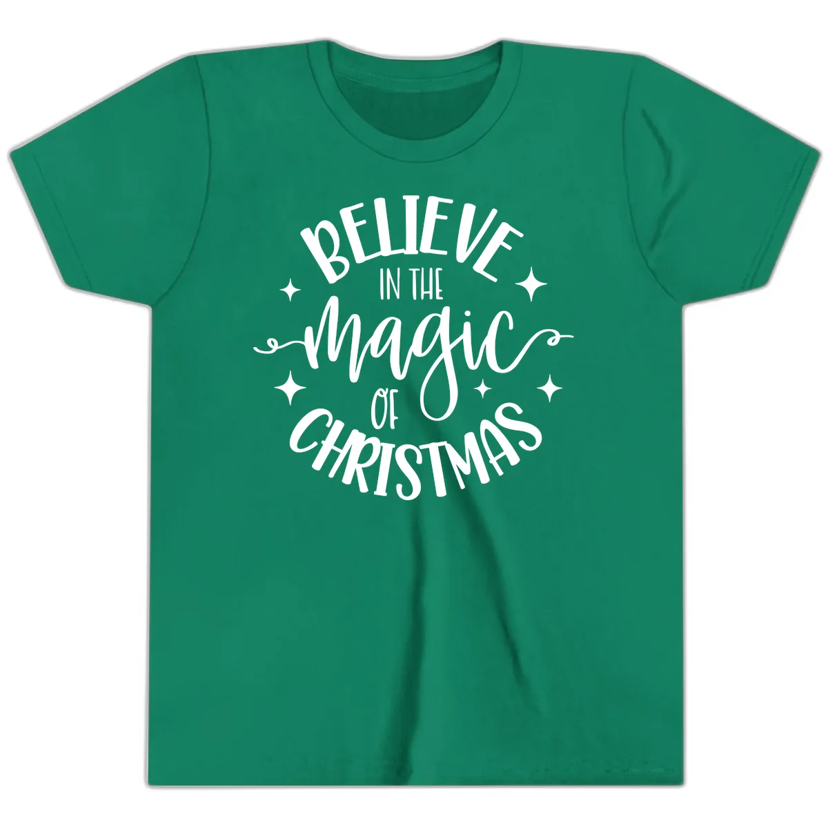 Believe In The Magic Of Christmas Youth T-Shirt in Kelly