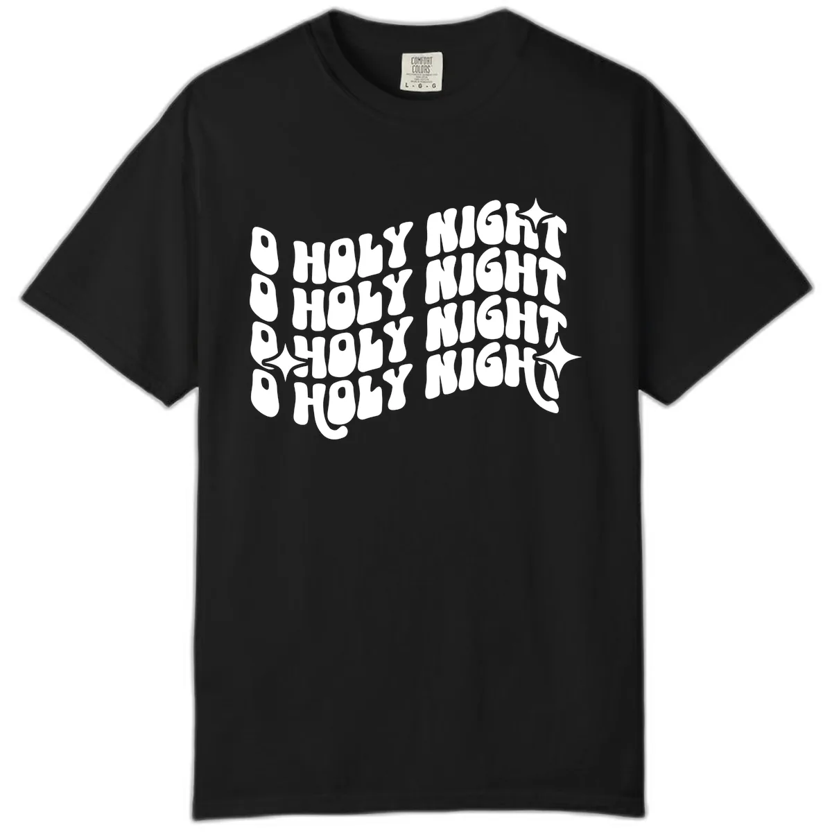 O Holy Night Retro Wavy Text Comfort Color in Black