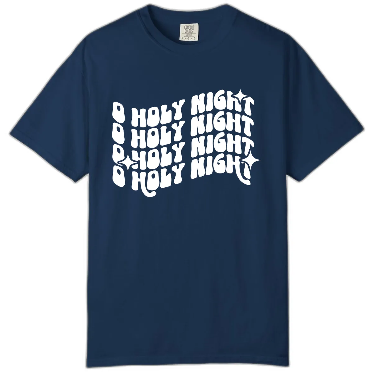 O Holy Night Retro Wavy Text Comfort Color in Navy