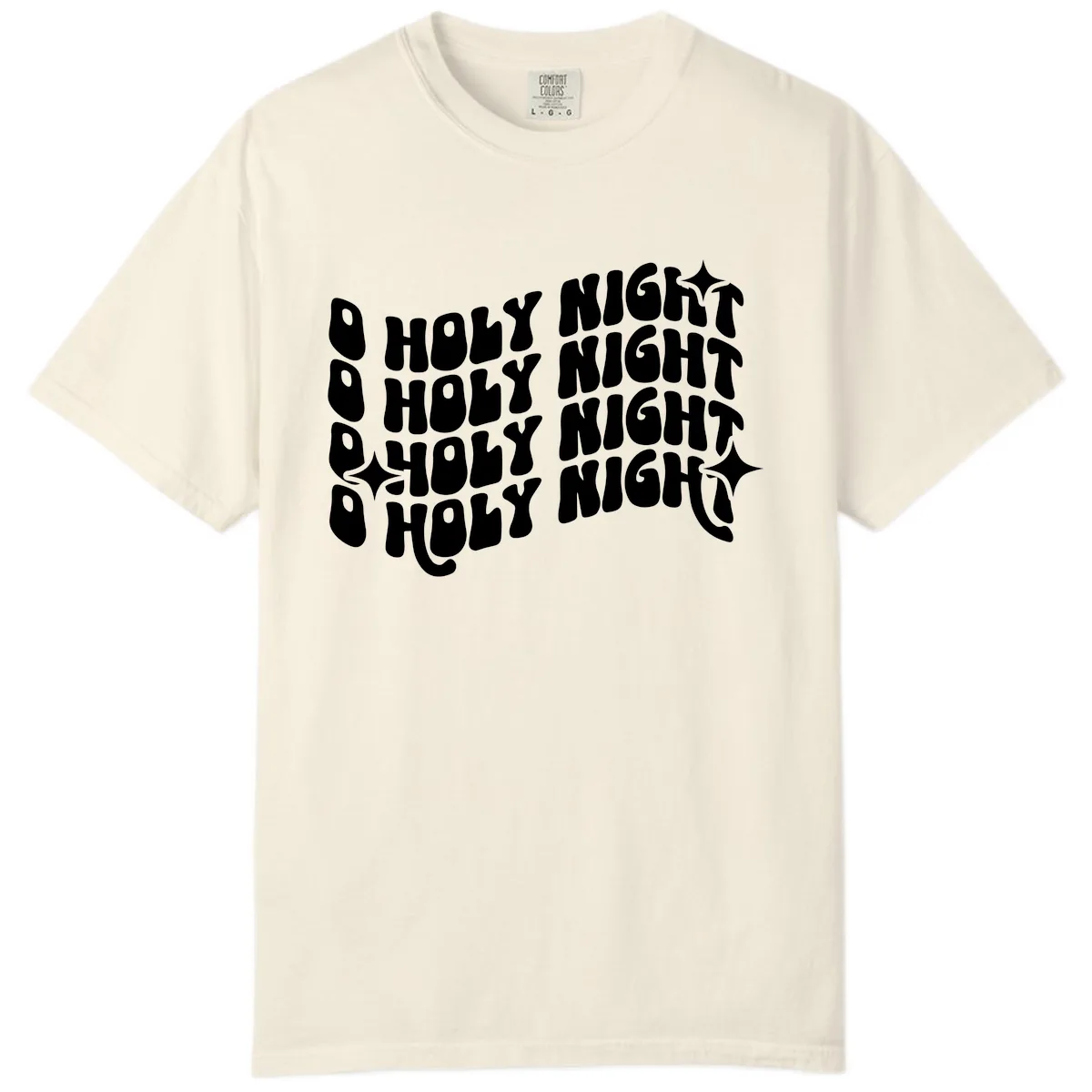 O Holy Night Retro Wavy Text Comfort Color in Ivory
