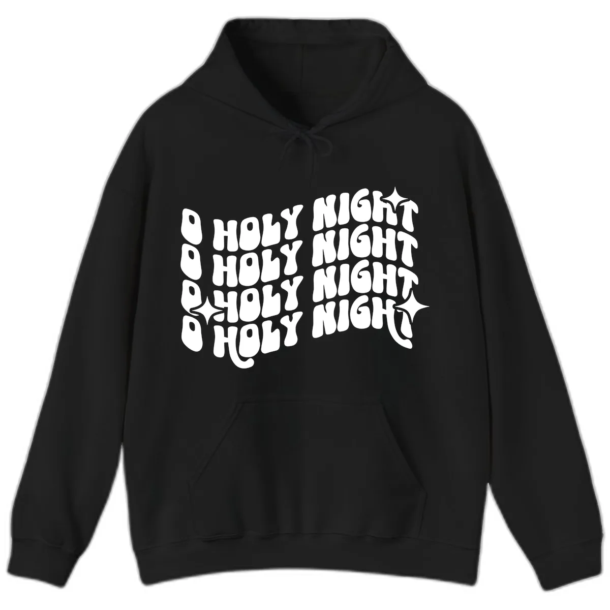 O Holy Night Retro Wavy Text Hoodie in Black