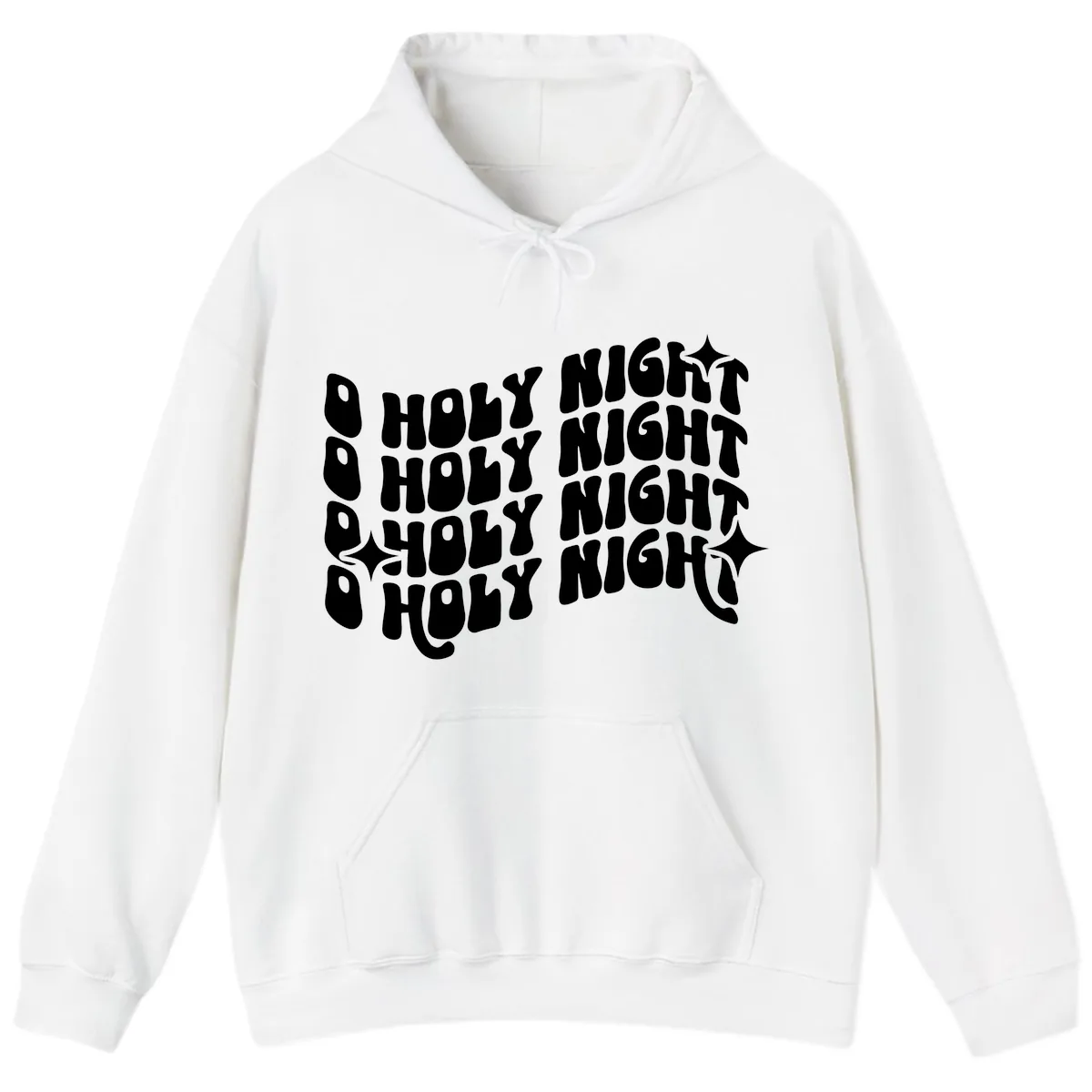 O Holy Night Retro Wavy Text Hoodie in White