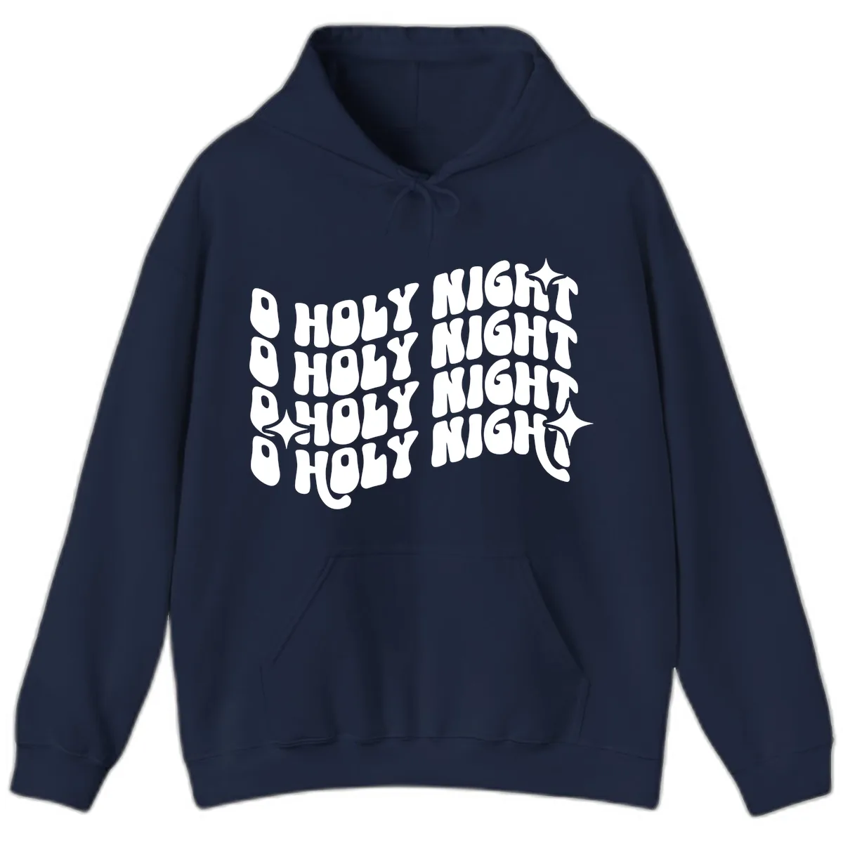 O Holy Night Retro Wavy Text Hoodie in Navy