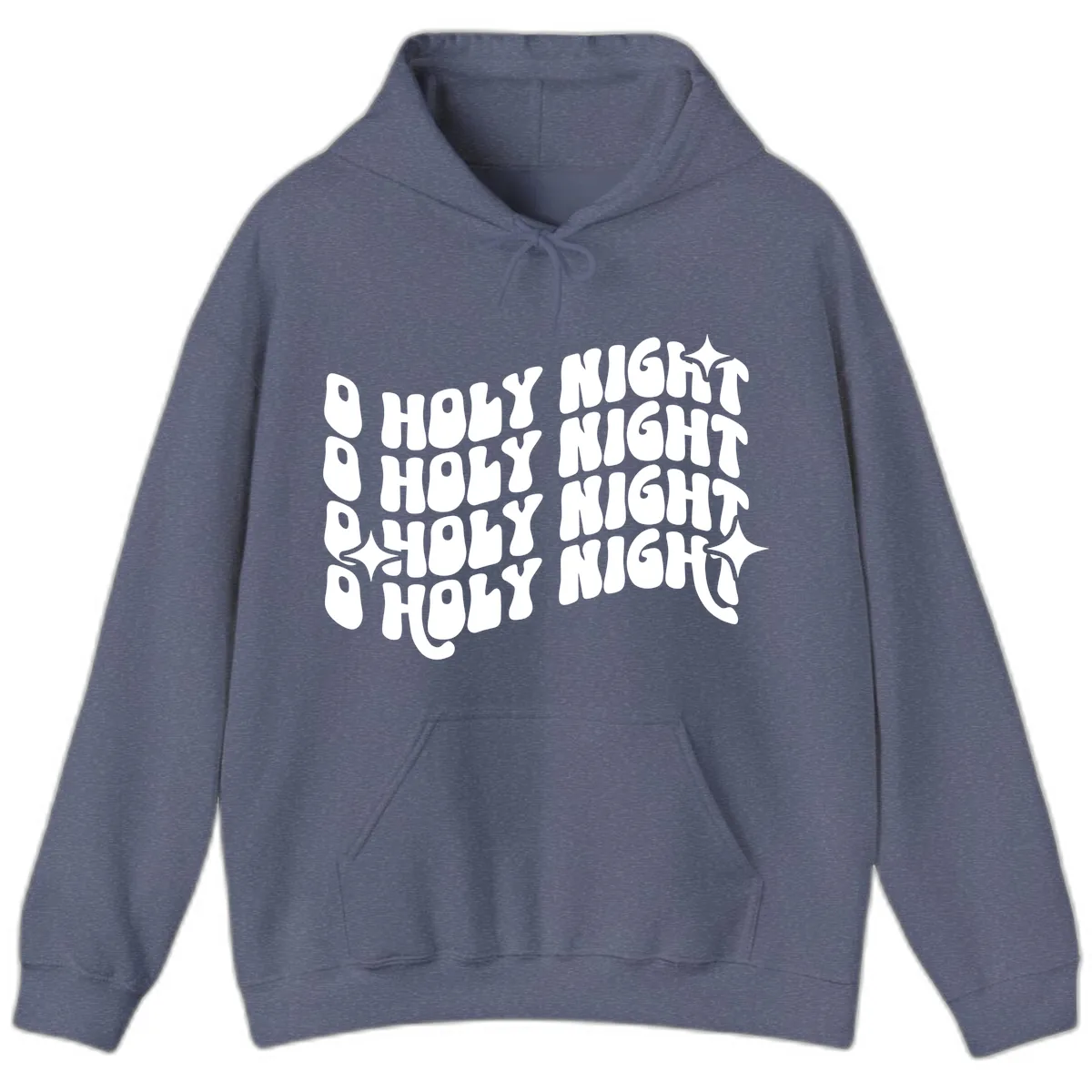 O Holy Night Retro Wavy Text Hoodie in Heather Navy