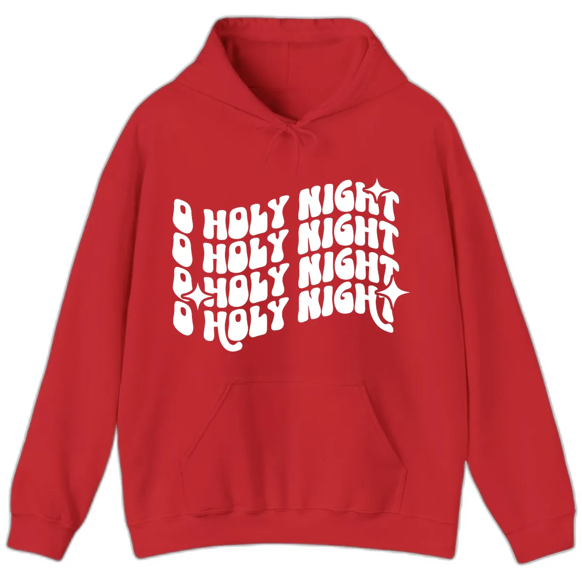 O Holy Night Retro Wavy Text Hoodie in Red
