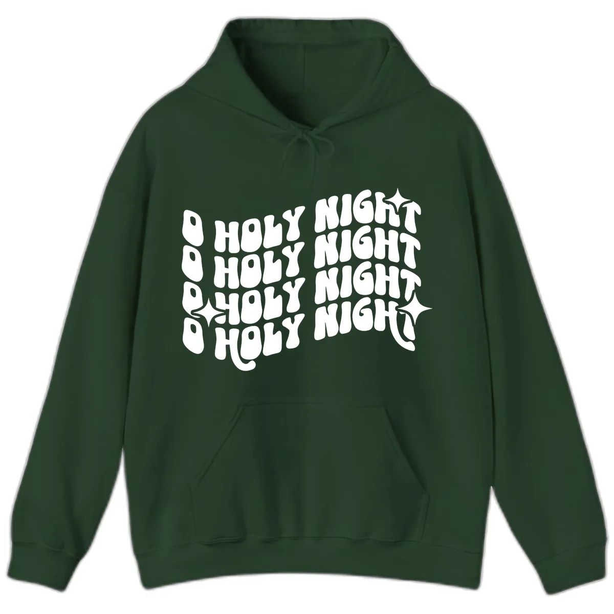 O Holy Night Retro Wavy Text Hoodie in Forest Green