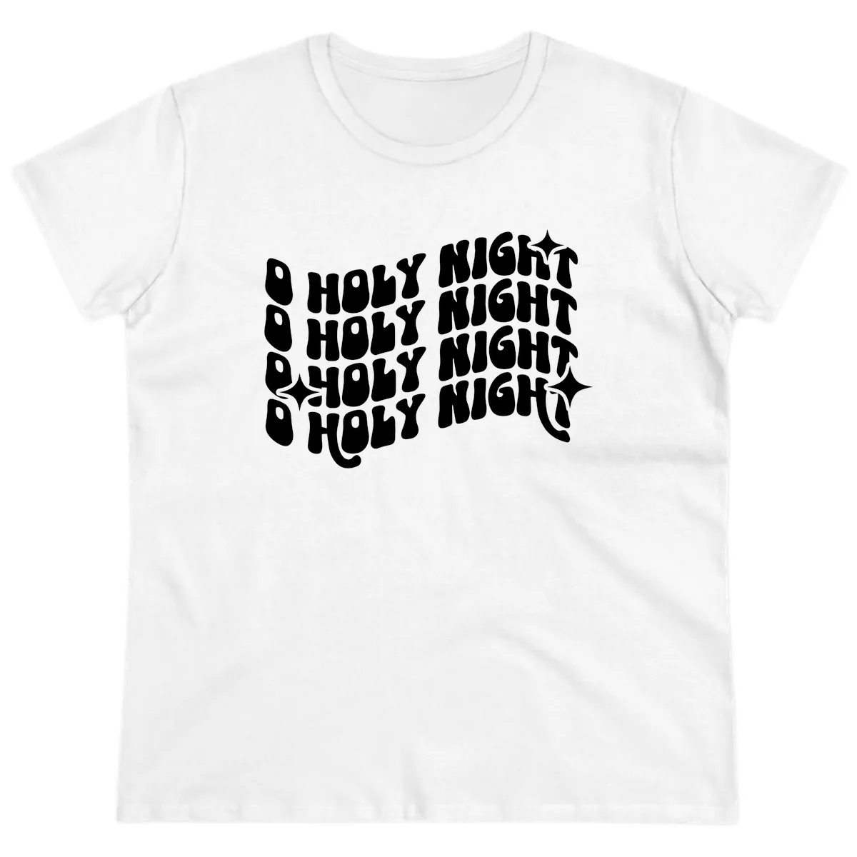 O Holy Night Retro Wavy Text Ladies Tee in White