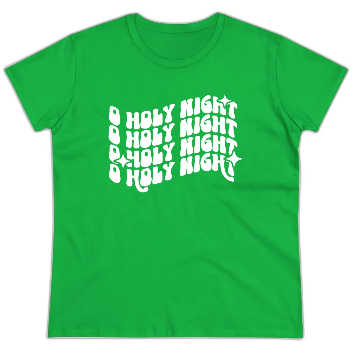 O Holy Night Retro Wavy Text Ladies Tee in Irish Green