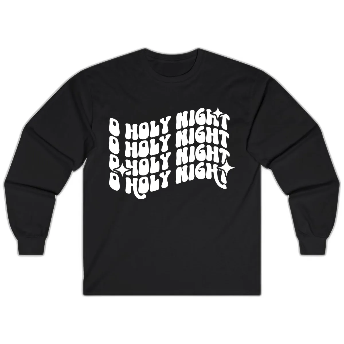 O Holy Night Retro Wavy Text Long Sleeve in Black