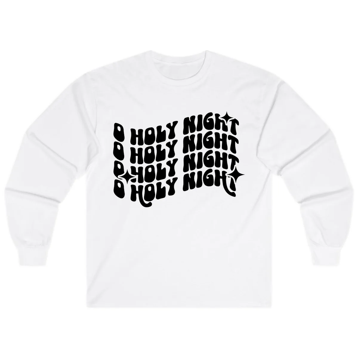 O Holy Night Retro Wavy Text Long Sleeve in White