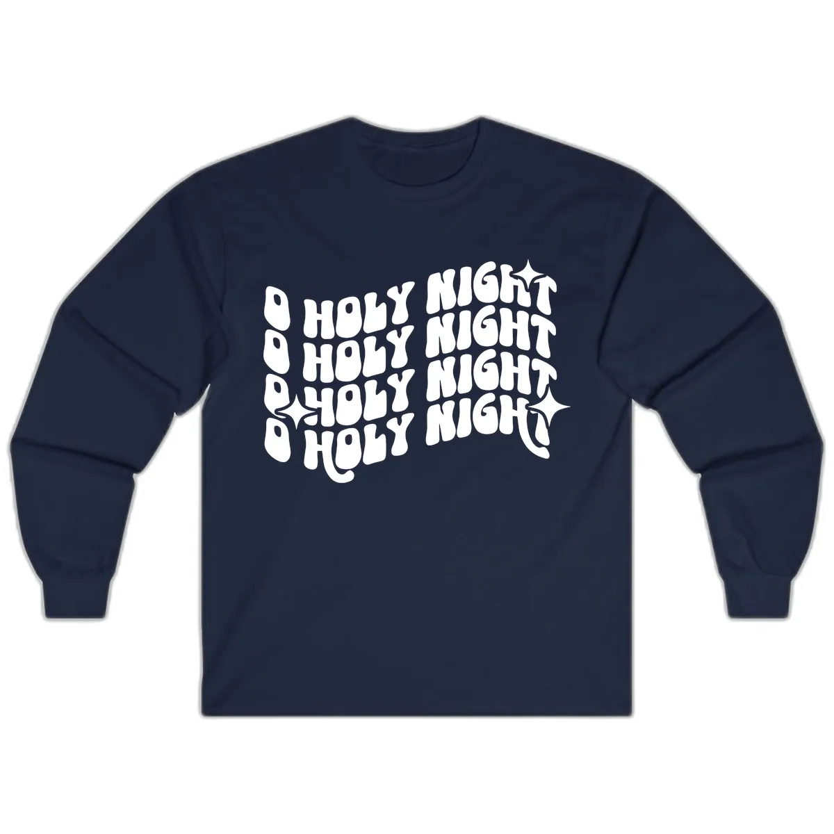 O Holy Night Retro Wavy Text Long Sleeve in Navy