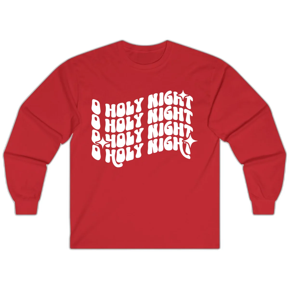 O Holy Night Retro Wavy Text Long Sleeve in Red