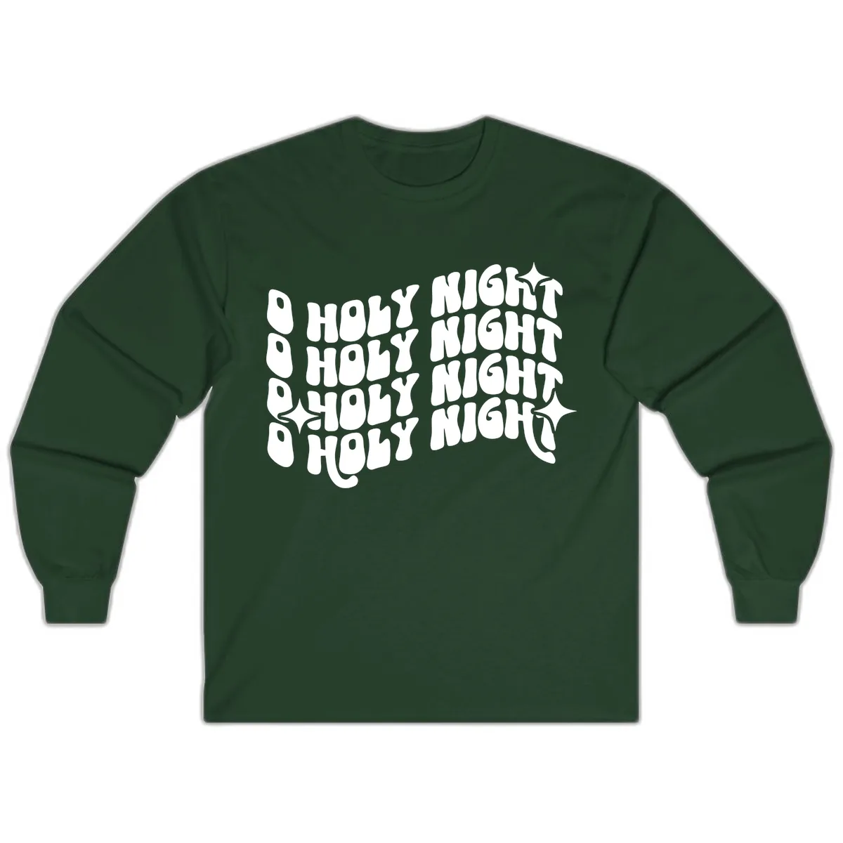 O Holy Night Retro Wavy Text Long Sleeve in Forest Green