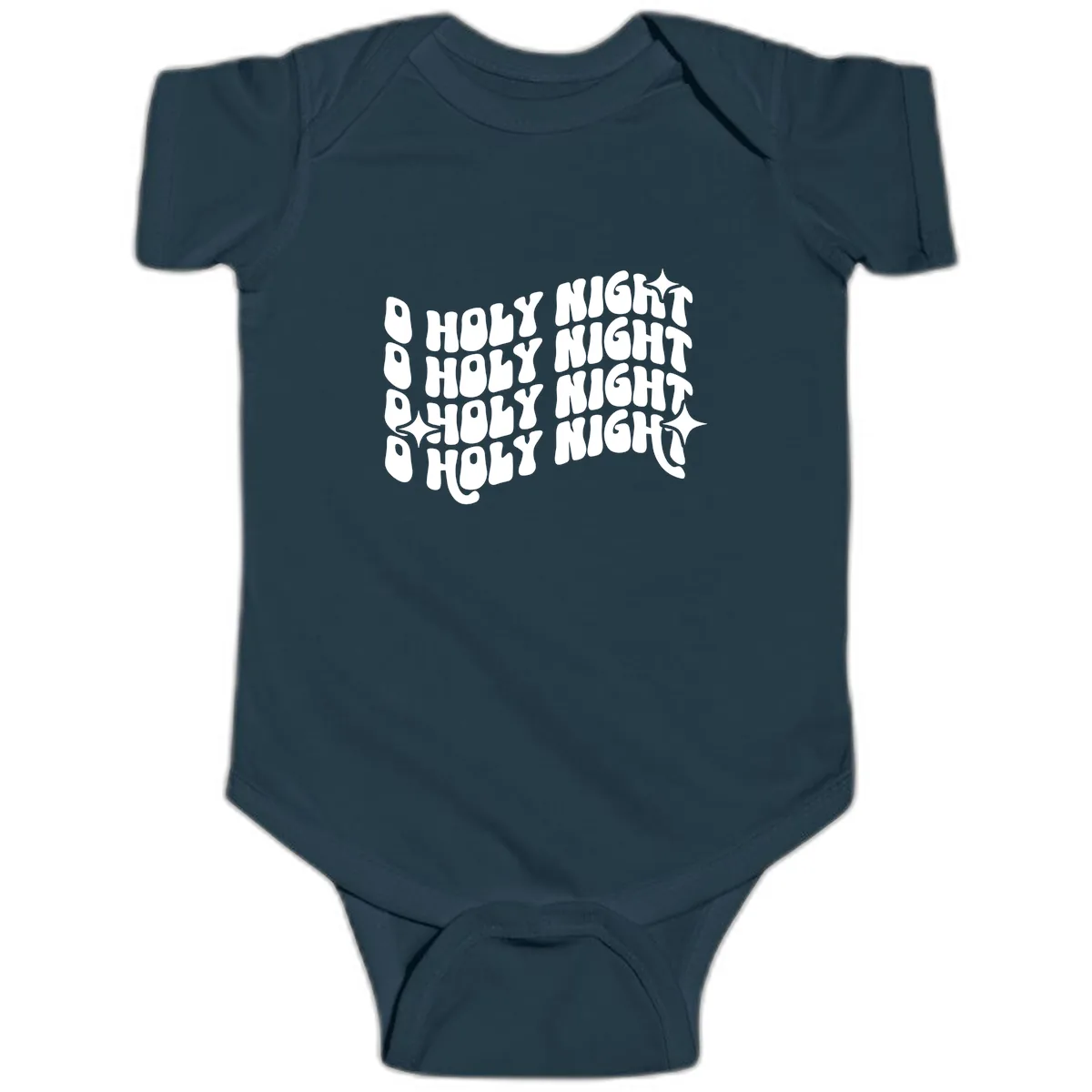 O Holy Night Retro Wavy Text Baby Onesie in Navy