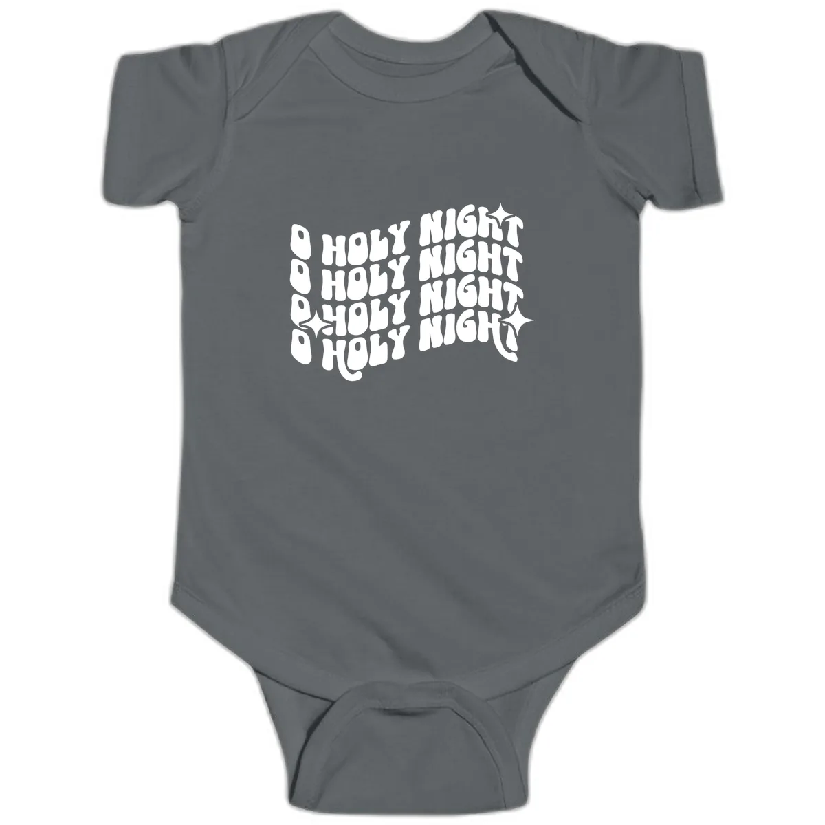 O Holy Night Retro Wavy Text Baby Onesie in Charcoal