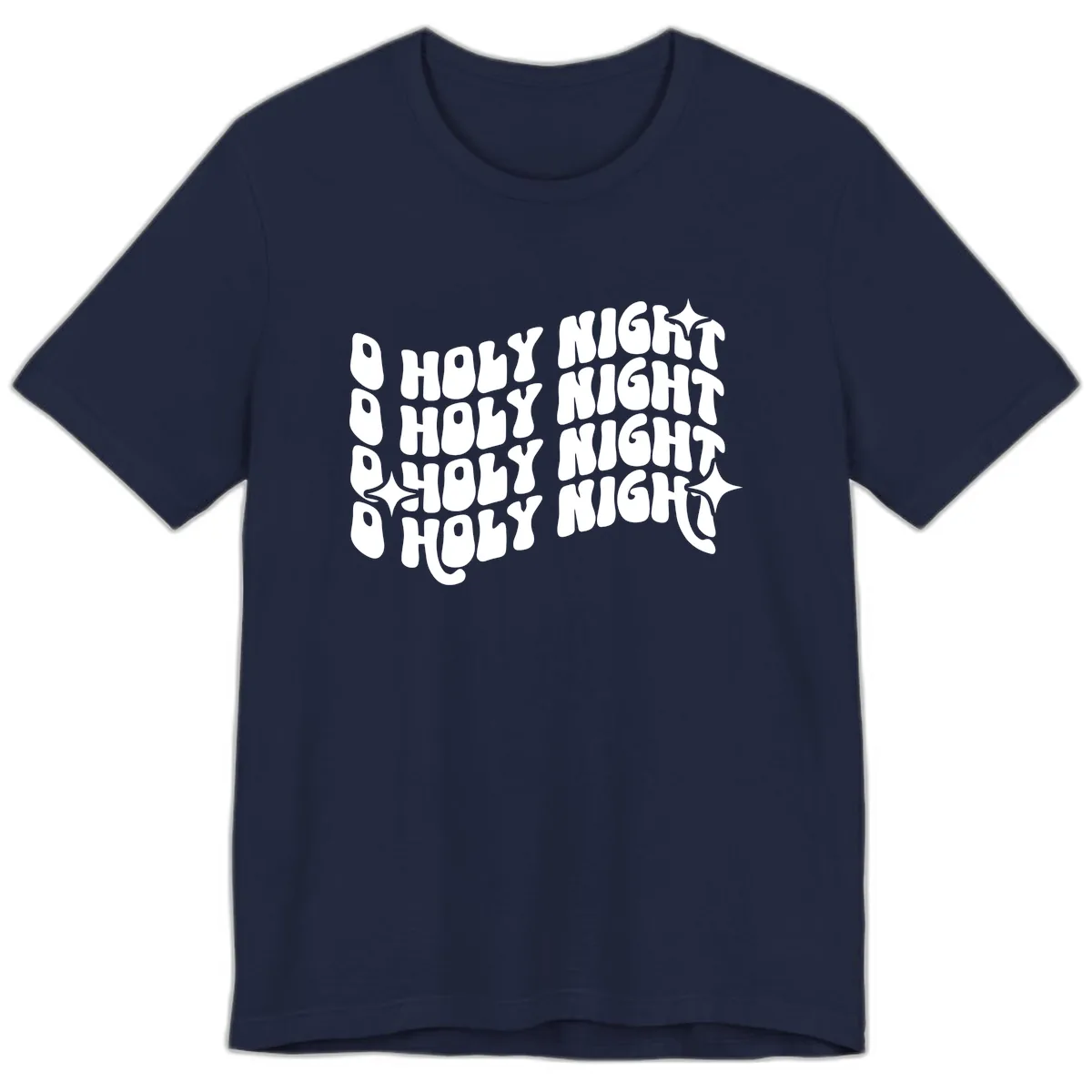 O Holy Night Retro Wavy Text Premium T-Shirt in Navy