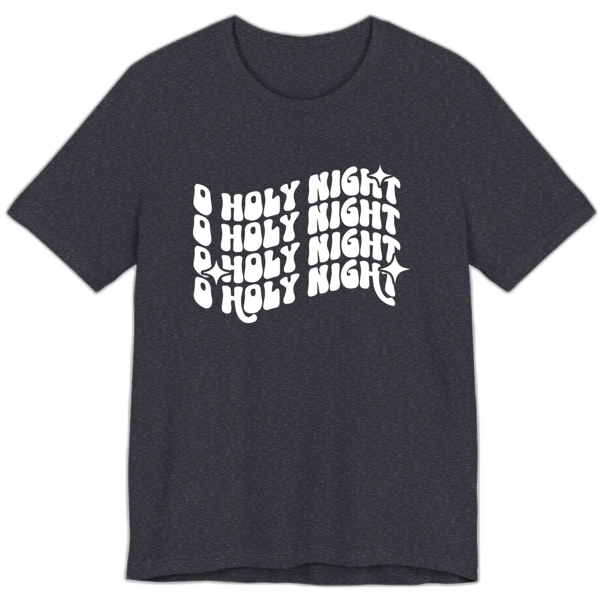 O Holy Night Retro Wavy Text Premium T-Shirt in Heather Navy