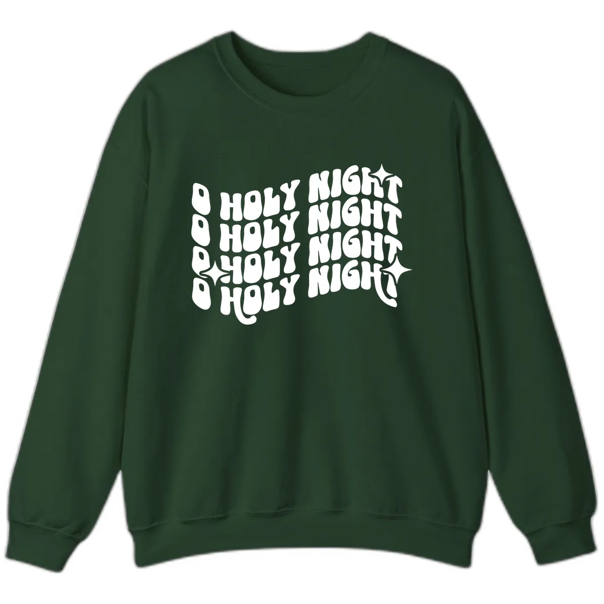 O Holy Night Retro Wavy Text Sweatshirt in Forest Green