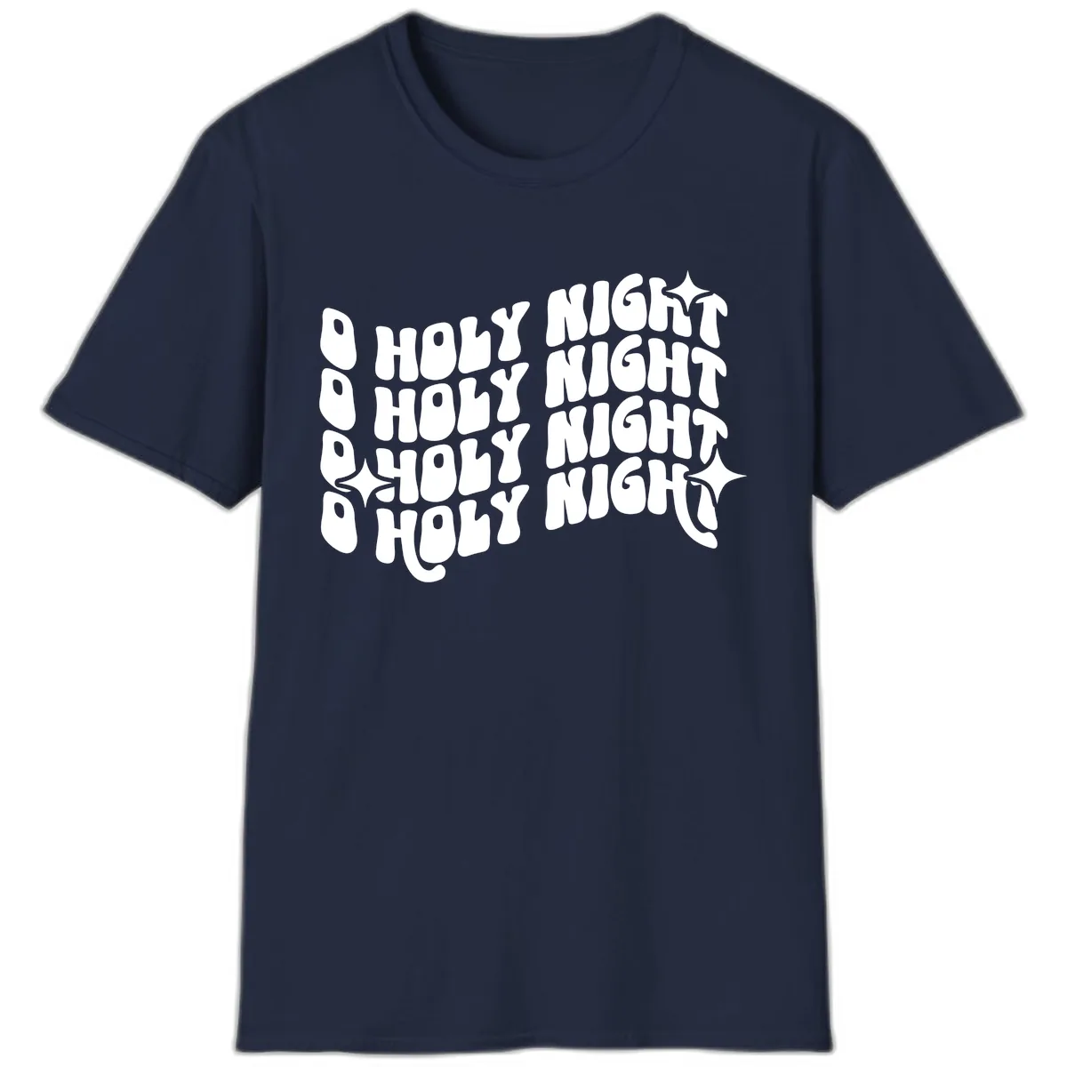 O Holy Night Retro Wavy Text T-Shirt in Navy