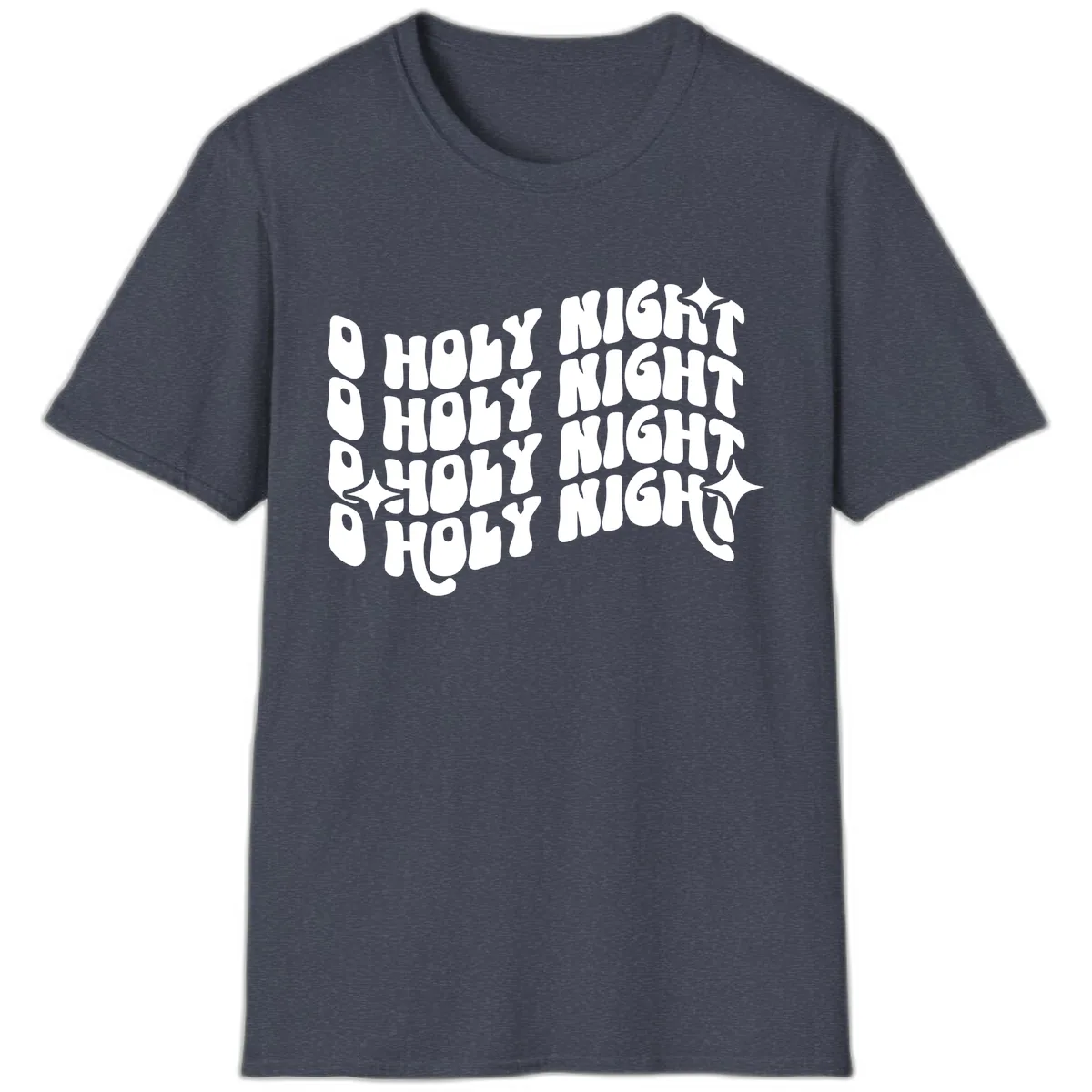 O Holy Night Retro Wavy Text T-Shirt in Heather Navy