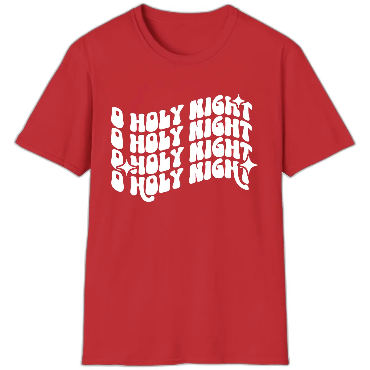 O Holy Night Retro Wavy Text T-Shirt in Red