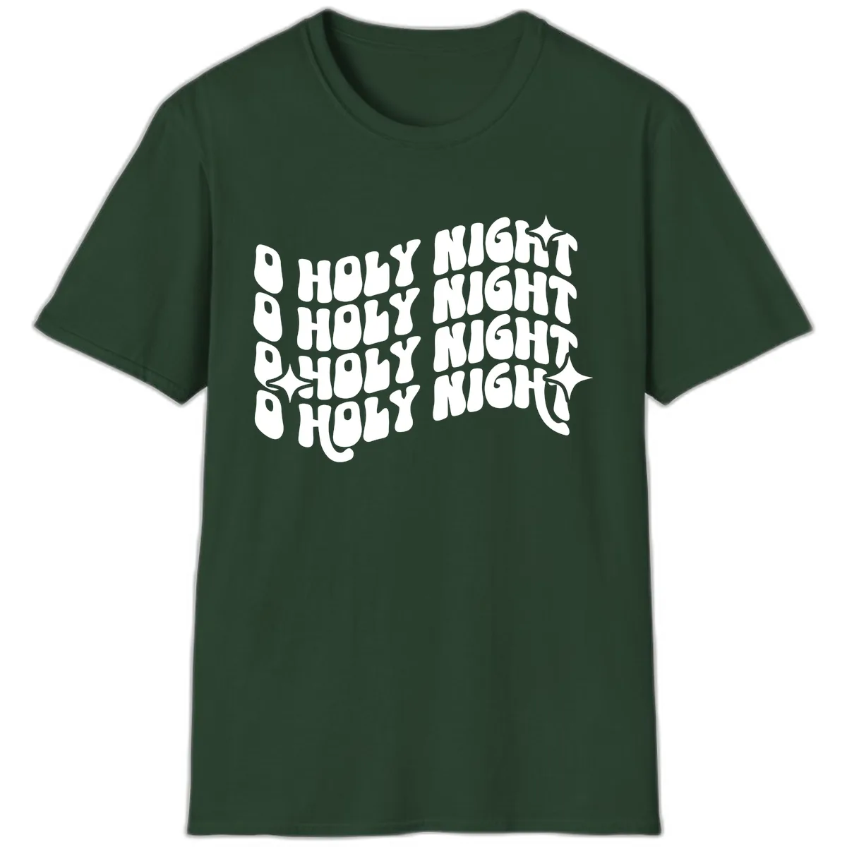 O Holy Night Retro Wavy Text T-Shirt in Forest Green