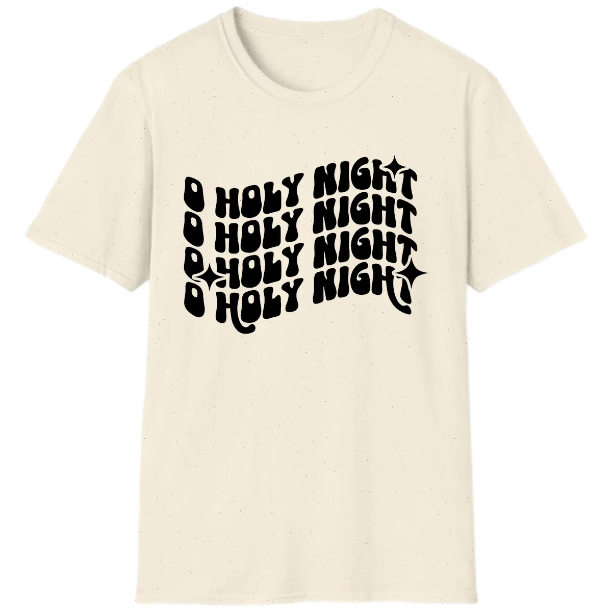 O Holy Night Retro Wavy Text T-Shirt in Natural