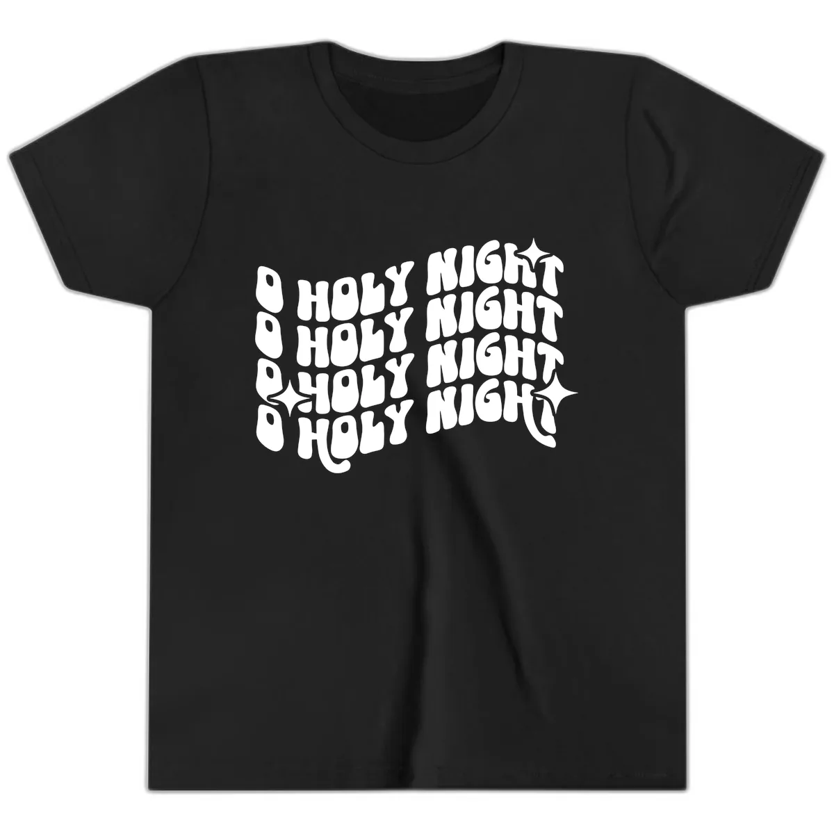 O Holy Night Retro Wavy Text Youth T-Shirt in Black