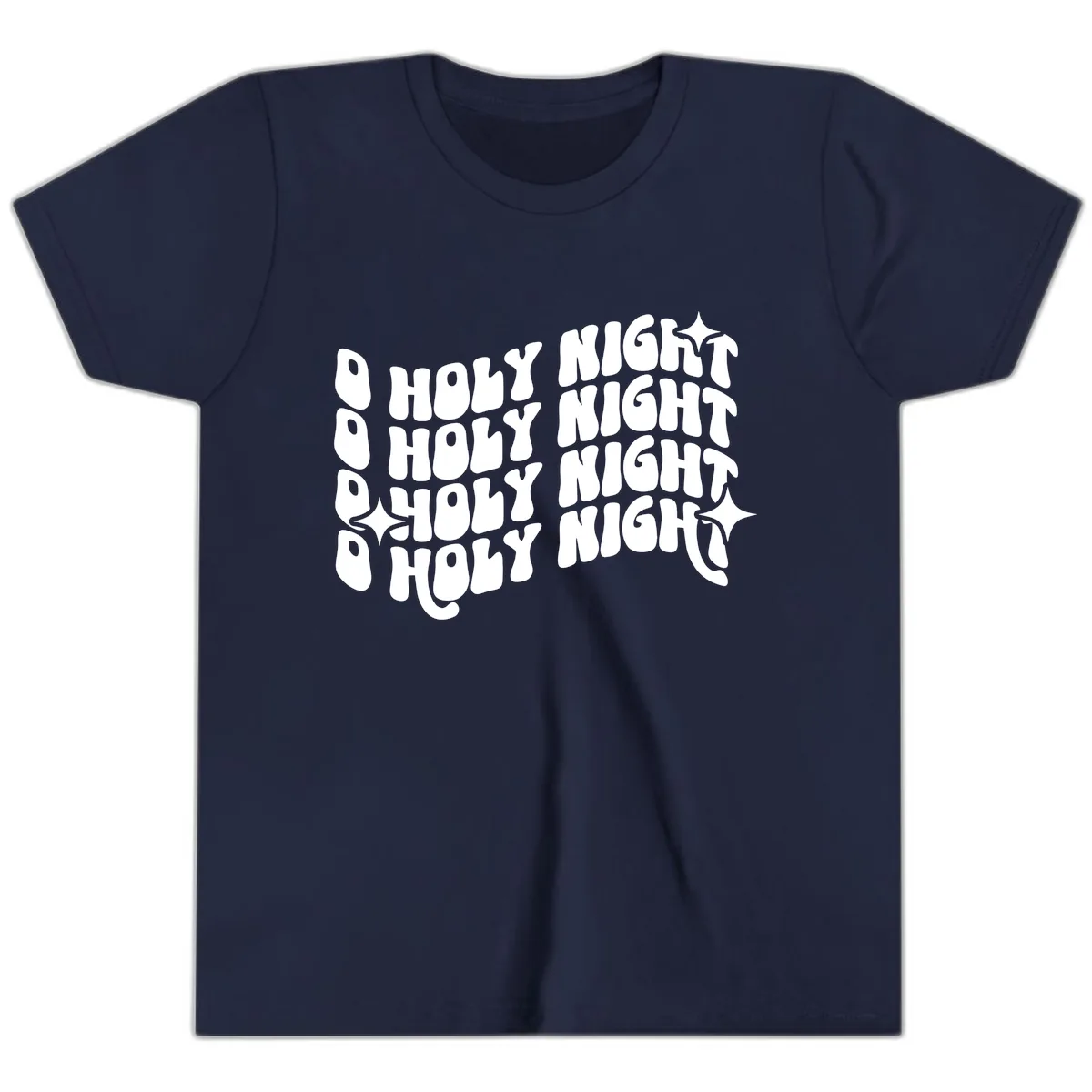 O Holy Night Retro Wavy Text Youth T-Shirt in Navy