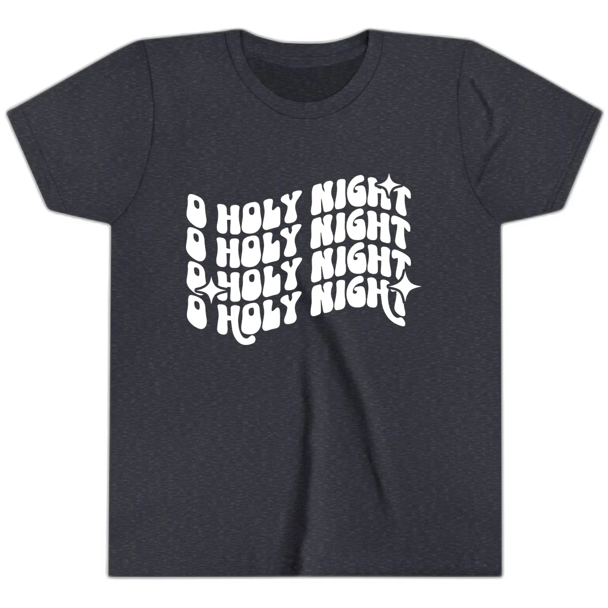 O Holy Night Retro Wavy Text Youth T-Shirt in Heather Navy