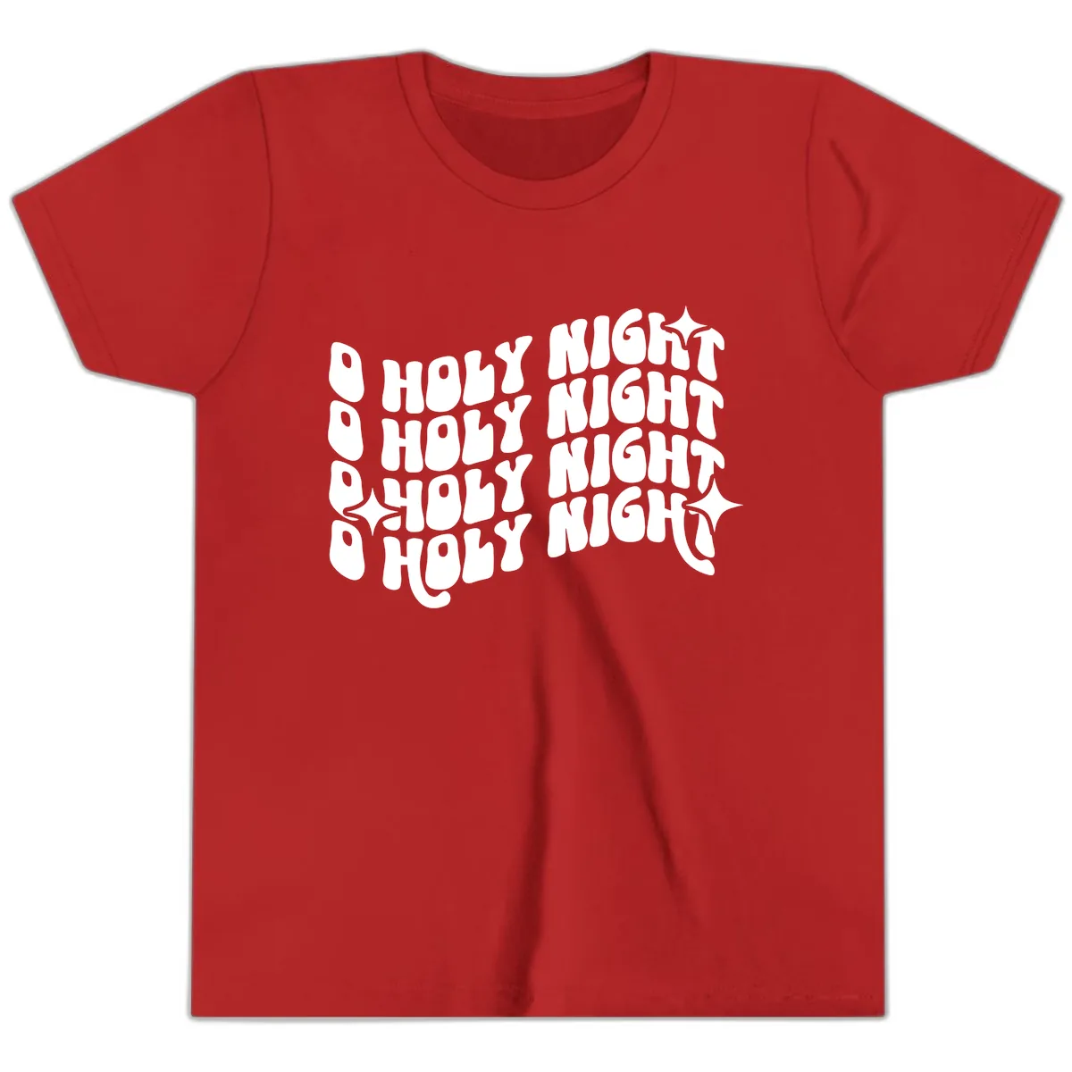 O Holy Night Retro Wavy Text Youth T-Shirt in Red